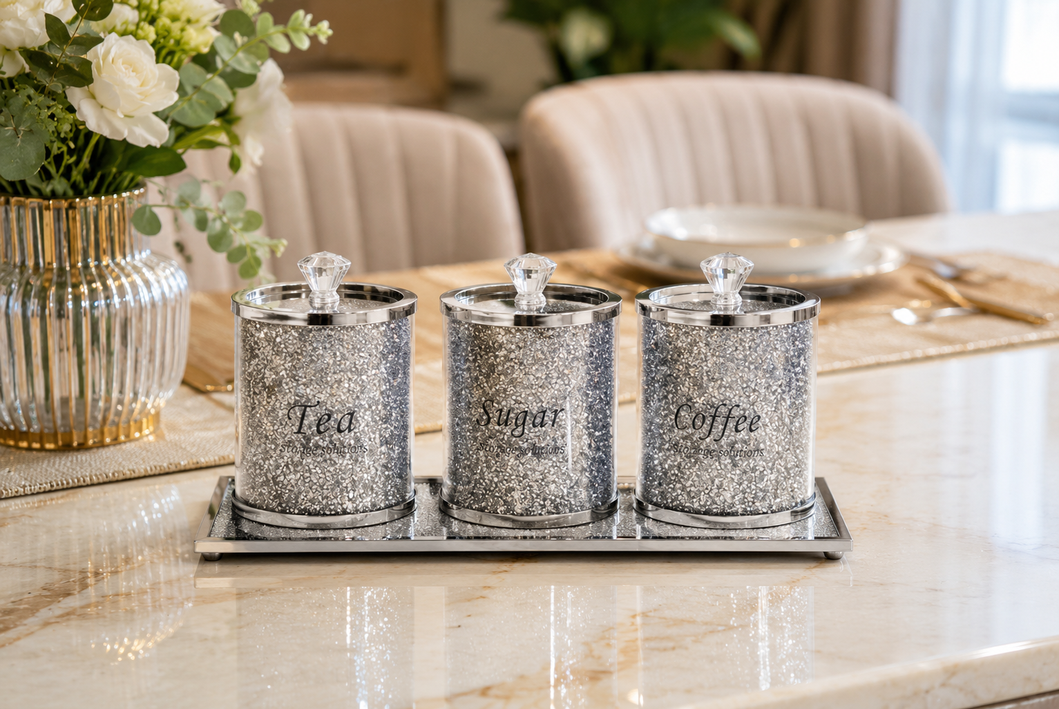 Cedilis 3 Pack Decorative Coffee Tea Sugar Canisters