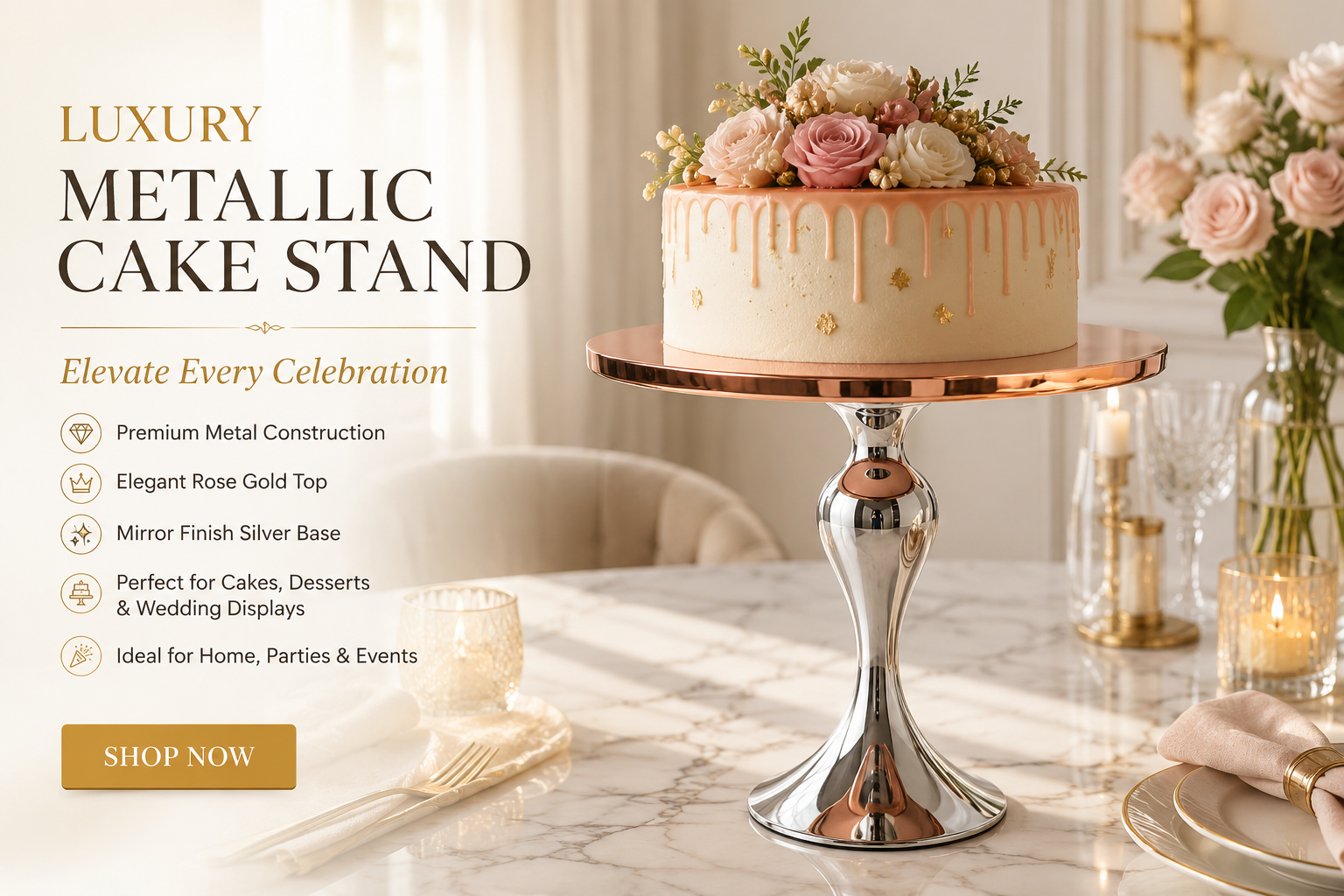 Silver Luxe Crystal Cake Stand