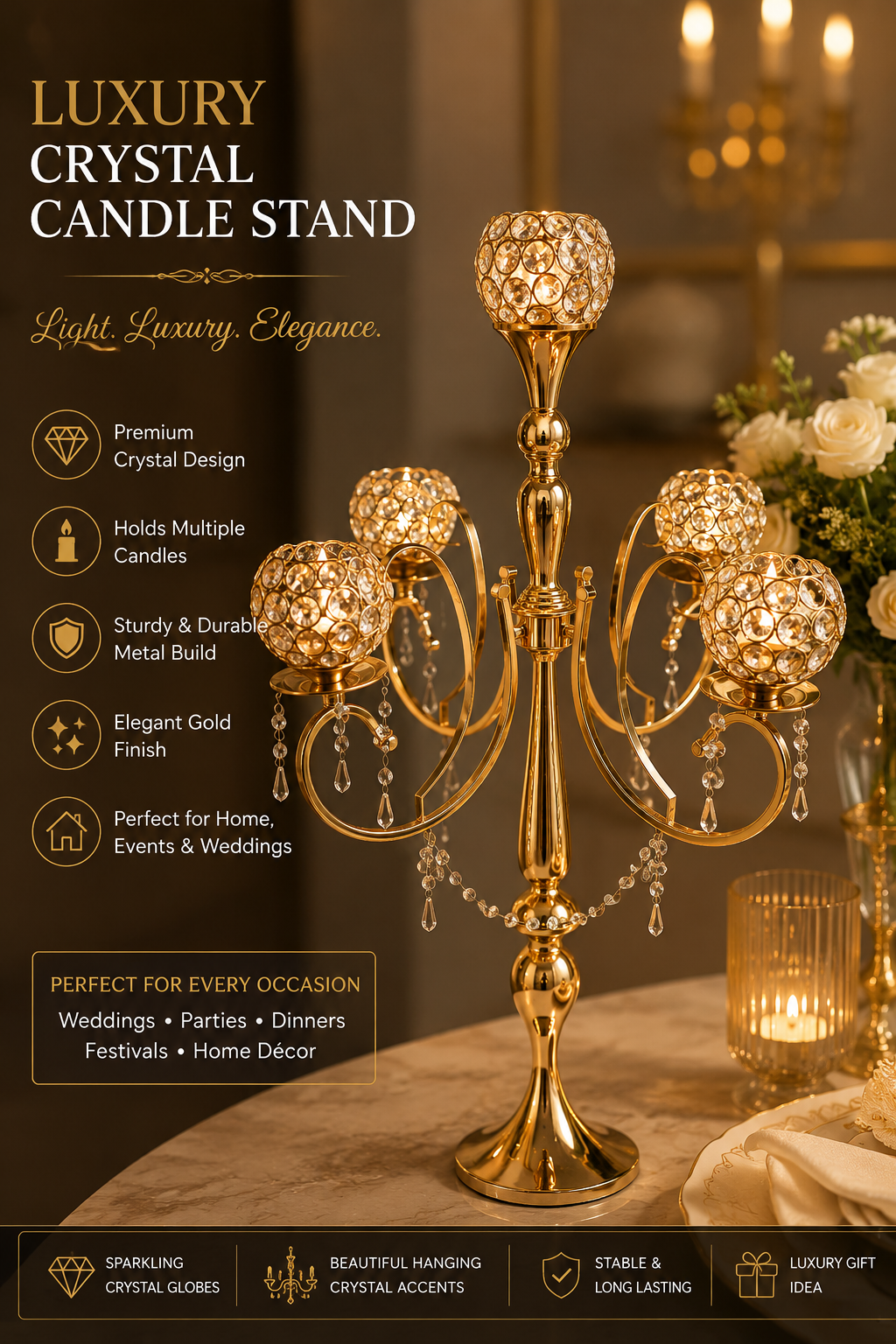 Crystal Bloom 5-Arm Candelabra - Image 5