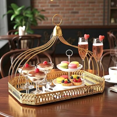 Golden Elegance Dining Basket