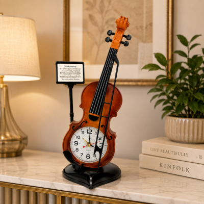 Musical Violin Quartz Desk Clock