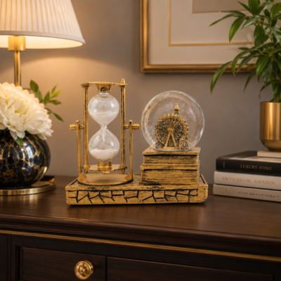 Vintage Hourglass & Crystal Globe Decorative Showpiece