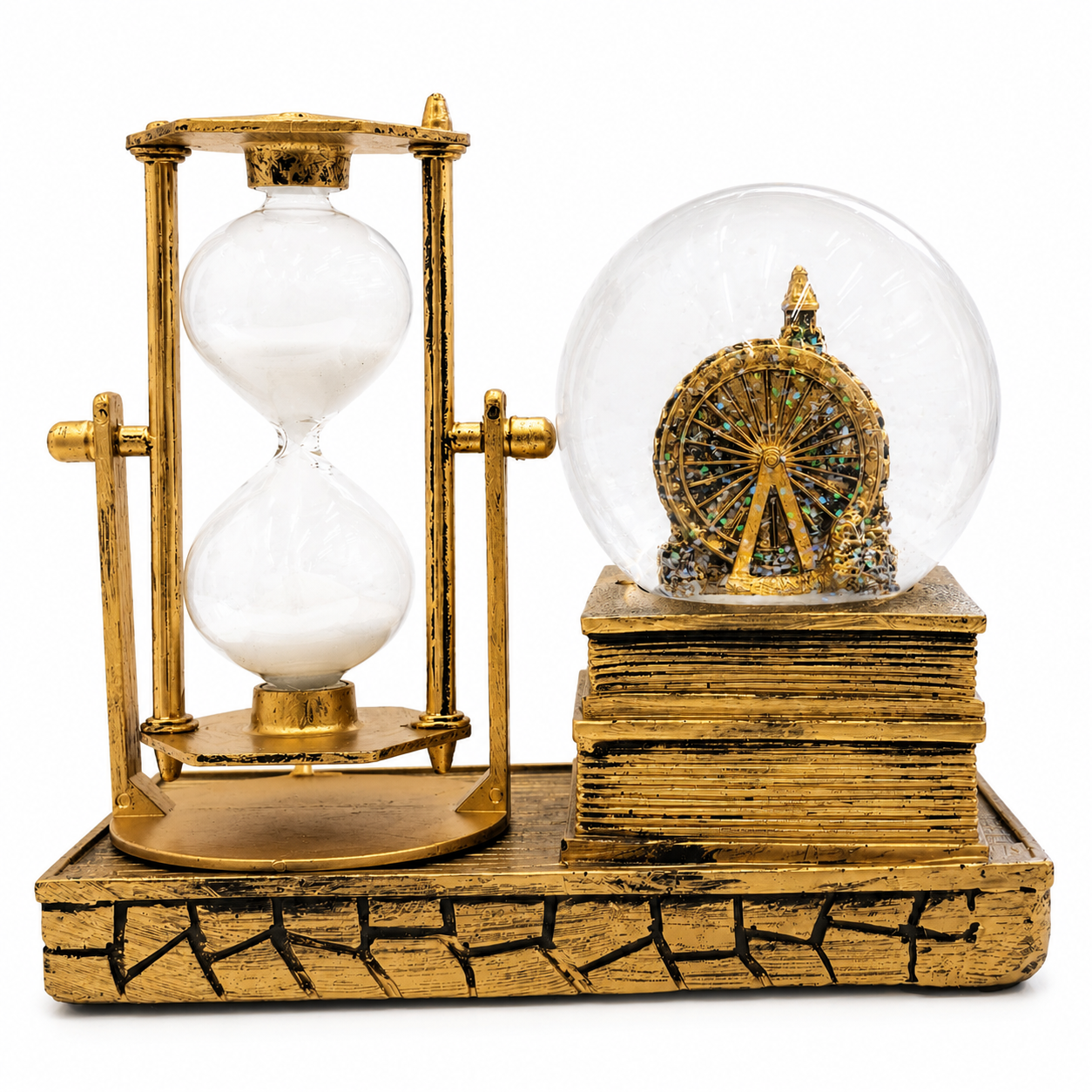 Vintage Hourglass & Crystal Globe Decorative Showpiece - Image 3