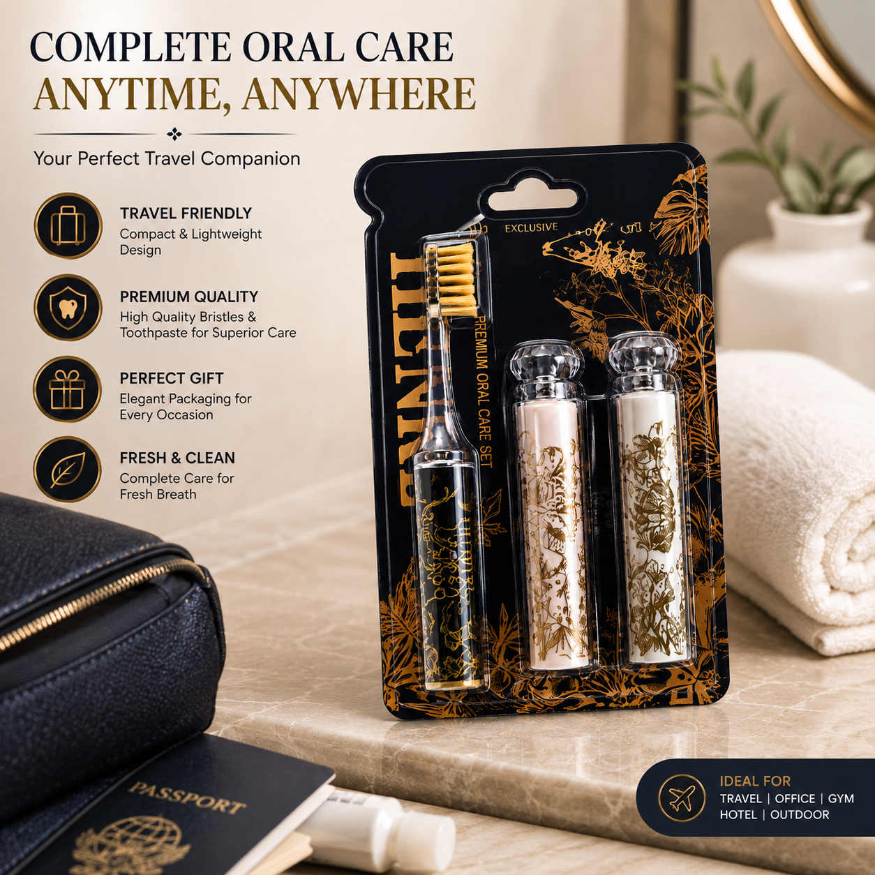 Premium Travel Toothbrush & Toothpaste Set