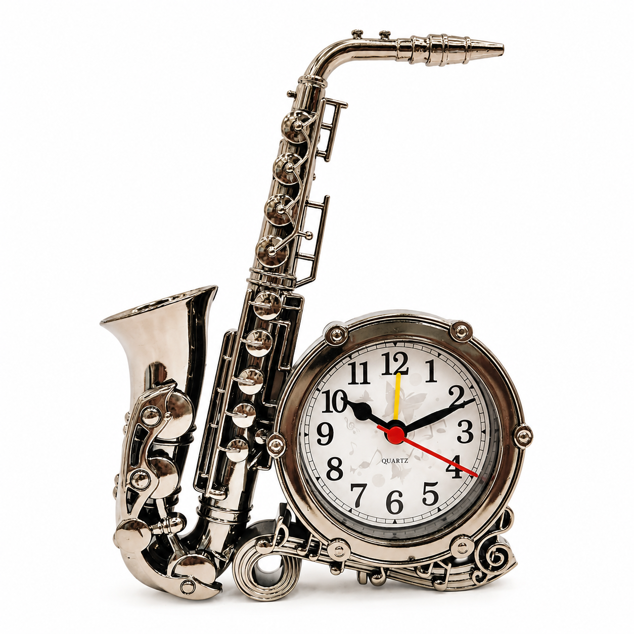 Luxury Silver Saxophone Quartz Table Clock - Image 3
