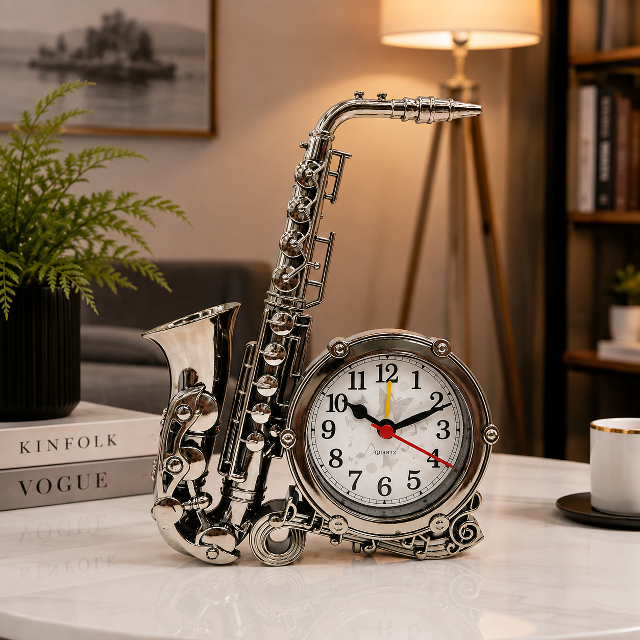 Luxury Silver Saxophone Quartz Table Clock
