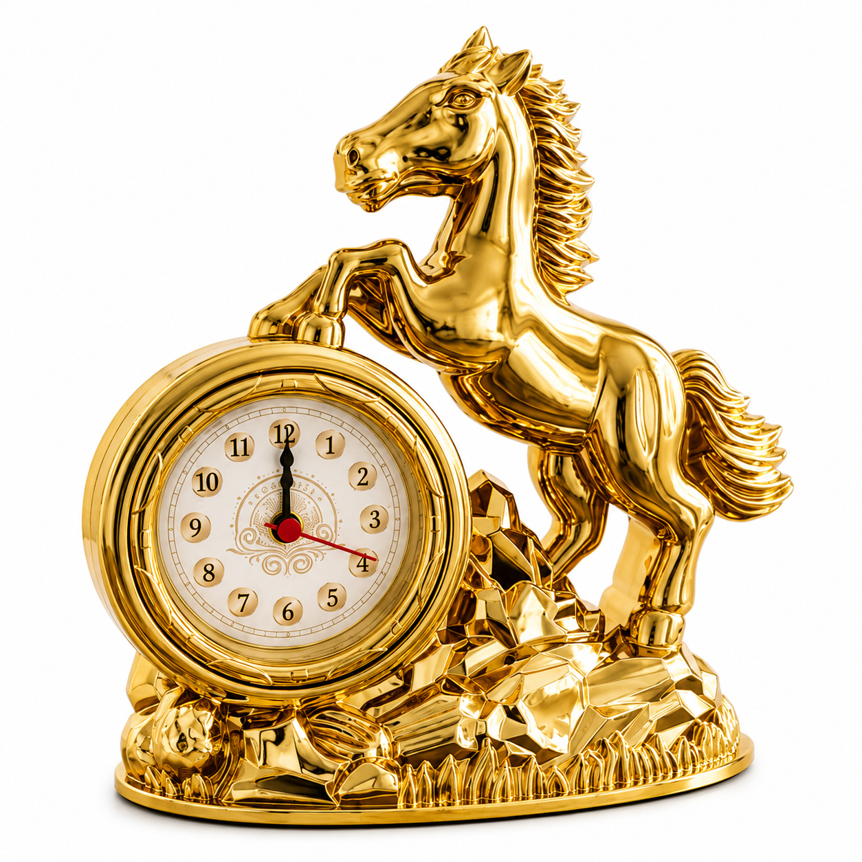 Royal Golden Horse Quartz Table Clock – Elegant Home Décor Showpiece - Image 3