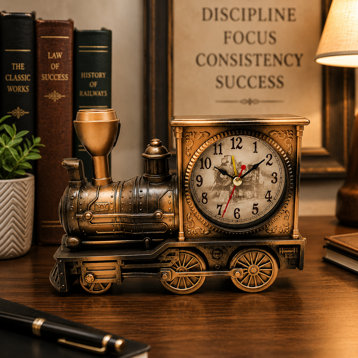 Vintage Steam Engine Desk Clock