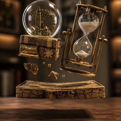 Vintage Hourglass & Crystal Globe Decorative Showpiece